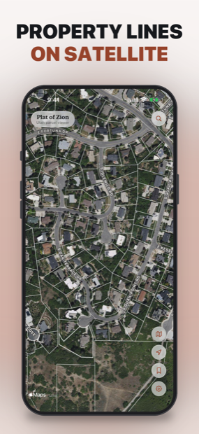 Parcels over a satellite hybrid map
